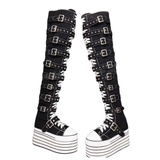 Funki Buys | Boots | Women's Over Knee Buckled Canvas Boots