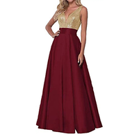 Funki Buys | Dresses | Women's Satin Sequin Evening Dress