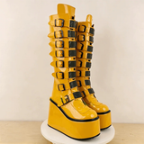 Funki Buys | Boots | Women's Yellow Buckle Strap Platform Boots