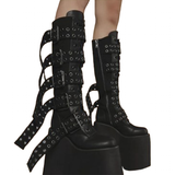 Funki Buys | Boots | Women's Red Buckle Strap Platform Boots