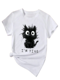 Funki Buys | Shirts | Women's Cute Cat "I'm Fine" Printed T-Shirt