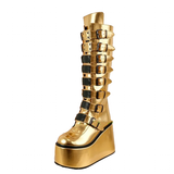 Funki Buys | Boots | Women's Gold Black Buckle Strap Boots