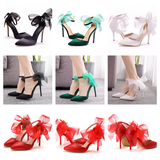 Funki Buys | Shoes | Women's Chiffon Bow Ankle Strap Stilettos | Satin