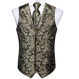 Funki Buys | Vests | Men's 4 Pcs Champagne Silk Paisley Tie Vest Set
