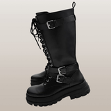 Funki Buys | Boots | Women's Knee High Lace Up Silver Chain Biker Boot