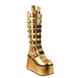 Funki Buys | Boots | Women's Gold Black Buckle Strap Boots