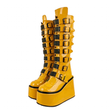 Funki Buys | Boots | Women's Yellow Buckle Strap Platform Boots
