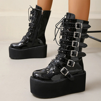 Funki Buys | Boots | Women's Gothic Punk Buckle Strap Biker Boots