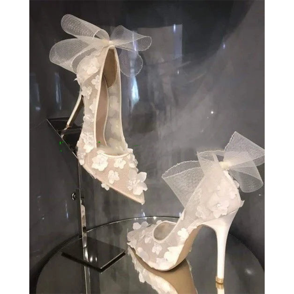 Funki Buys | Shoes | Women's Bow Knot Mesh Bridal Stilettos