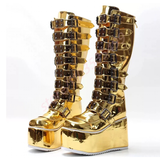 Funki Buys | Boots | Women's Gold Buckle Strap Platform Boots