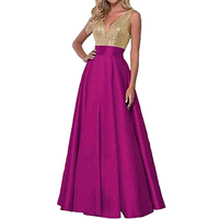 Funki Buys | Dresses | Women's Satin Sequin Evening Dress
