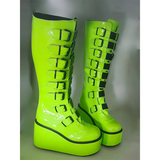 Funki Buys | Boots | Women's Green Buckle Strap Platform Boots