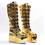 Funki Buys | Boots | Women's Gold Buckle Strap Platform Boots