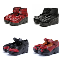 Funki Buys | Shoes | Women's Genuine Leather Red Flowers Retro Wedges