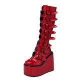 Funki Buys | Boots | Women's Red Buckle Strap Platform Boots
