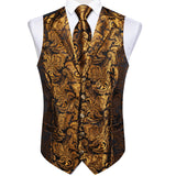 Funki Buys | Vests | Men's 4 Pcs Gold Silk Paisley Tie Vest Set