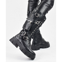Funki Buys | Boots | Women's Knee High Lace Up Silver Chain Biker Boot