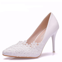 Funki Buys | Shoes | Women's White Lace Flower Pumps | Wedding Shoes