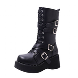 Funki Buys | Boots | Women's Gothic Combat Boot | Platform Buckle Boot