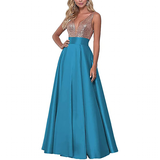 Funki Buys | Dresses | Women's Sequin Satin Evening Dress