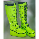 Funki Buys | Boots | Women's Green Buckle Strap Platform Boots