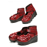 Funki Buys | Shoes | Women's Genuine Leather Red Flowers Retro Wedges