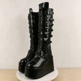 Funki Buys | Boots | Women's Black Buckle Strap Platform Boots