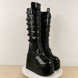 Funki Buys | Boots | Women's Black Buckle Strap Platform Boots
