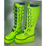 Funki Buys | Boots | Women's Green Buckle Strap Platform Boots