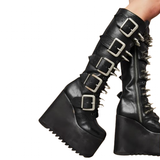 Funki Buys | Boots | Women's Red Buckle Strap Platform Boots