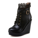 Funki Buys | Boots | Women's Lace Top Platform Wedge Ankle Boots