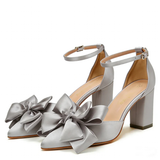 Funki Buys | Shoes | Women's Satin Bow Wedding Block Heels