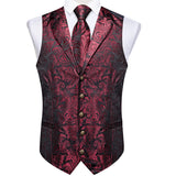 Funki Buys | Vests | Men's 4 Pcs Burgundy Silk Paisley Tie Vest Set