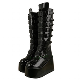 Funki Buys | Boots | Women's Black Buckle Strap Platform Boots