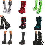 Funki Buys | Boots | Women's Red Buckle Strap Platform Boots