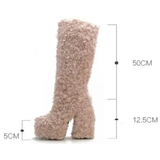 Funki Buys | Boots | Women's Fuzzy Faux Wool Mid-Calf Platform Boots