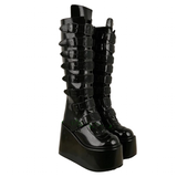 Funki Buys | Boots | Women's Black Buckle Strap Platform Boots