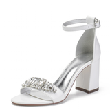 Funki Buys | Shoes | Women's Block Heel Crystal Satin Sandals