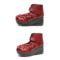 Funki Buys | Shoes | Women's Genuine Leather Red Flowers Retro Wedges