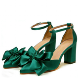 Funki Buys | Shoes | Women's Satin Bow Wedding Block Heels