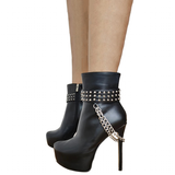 Women's Ankle Boot Chain Stilettos - Black - With Chain - 13 B - PU Leather - image 10