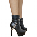 Women's Ankle Boot Chain Stilettos - Black - With Chain - 13 B - PU Leather - image 3