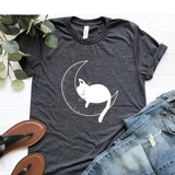 Funki Buys | Shirts | Women's Cat On the Moon Printed T-Shirt