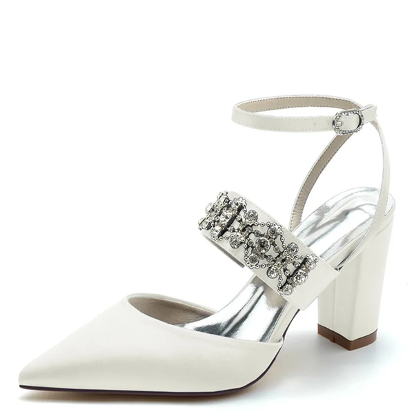 Funki Buys | Shoes | Women's Bridal Satin Crystal Block Heels