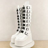 Funki Buys | Boots | Women's White Buckle Strap Platform Boots