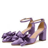 Funki Buys | Shoes | Women's Satin Bow Wedding Block Heels