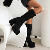 Funki Buys | Boots | Women's Knee-High Fuzzy Platform Boots