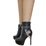 Women's Ankle Boot Chain Stilettos - Black - With Chain - 13 B - PU Leather - image 1