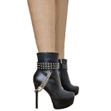 Women's Ankle Boot Chain Stilettos - Black - With Chain - 13 B - PU Leather - image 12