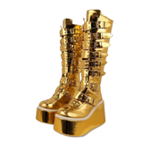 Funki Buys | Boots | Women's Gold Buckle Strap Platform Boots